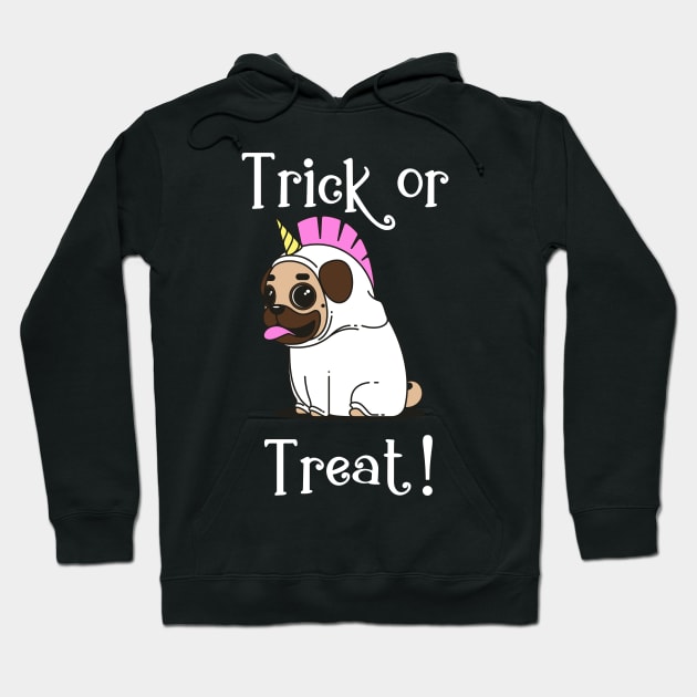 Trick or Treat Cute Pug in a Unicorn Costume Hoodie by CeeGunn